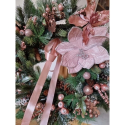 Wieniec Bożonarodzeniowy na drzwi Pudrowe Kwiaty Poinsecji 60 cm